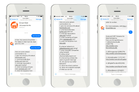 Three phone screens displaying Chatbot conversations • Chatbots in B2B