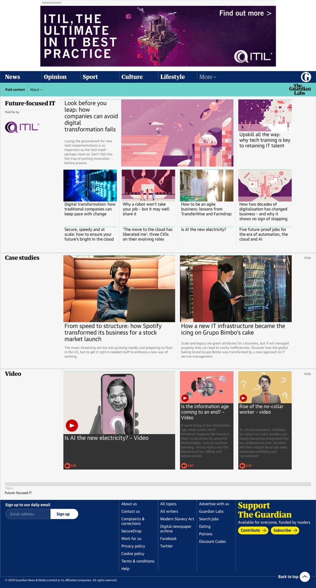 Screenshot of the ‘Future-focused IT’ digital content hub on Guardian Labs, in partnership with AXELOS