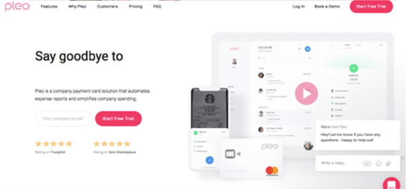 Screen shot of Pleo banking website