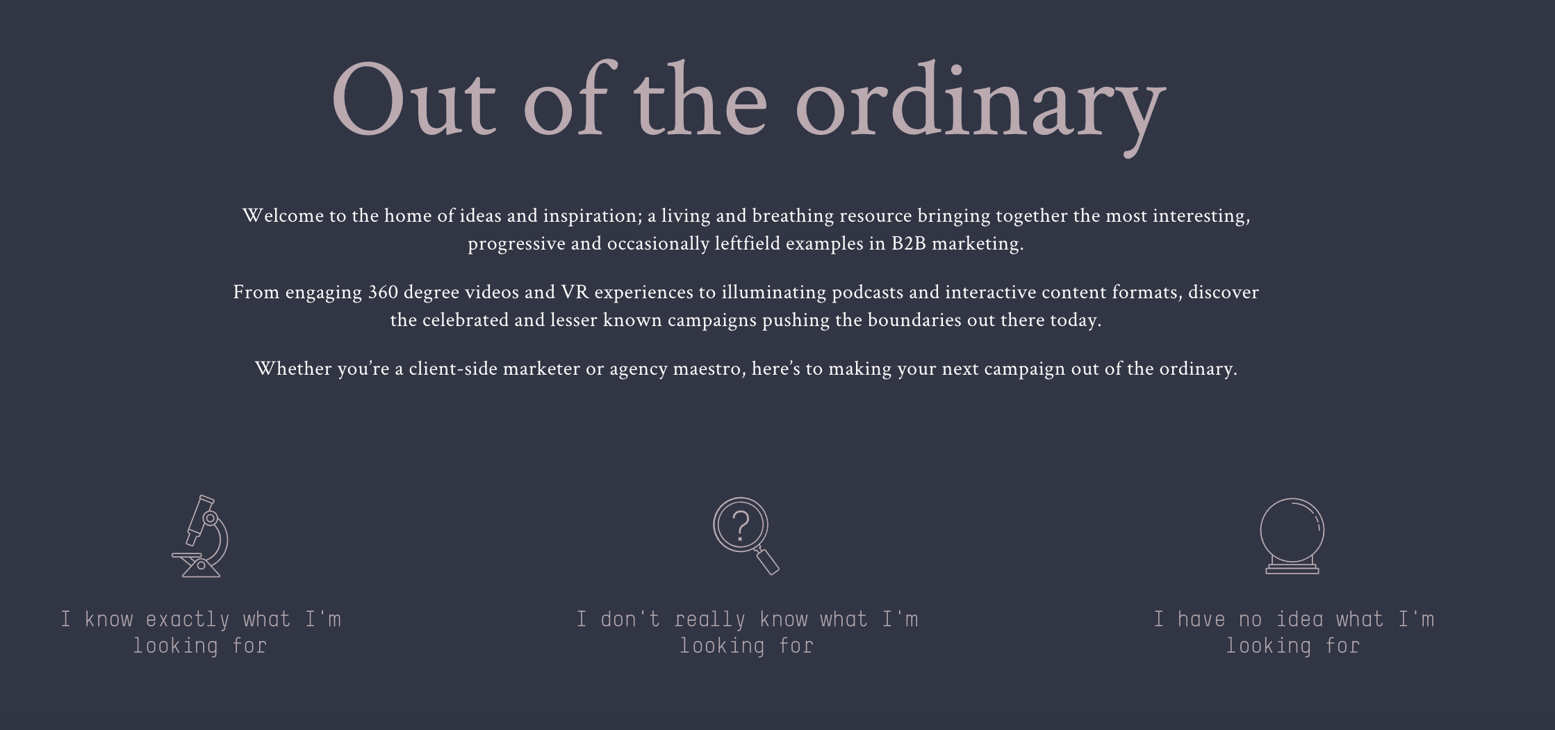 Screenshot of the 'Out of the Ordinary' website – an online B2B marketing resource from Earnest