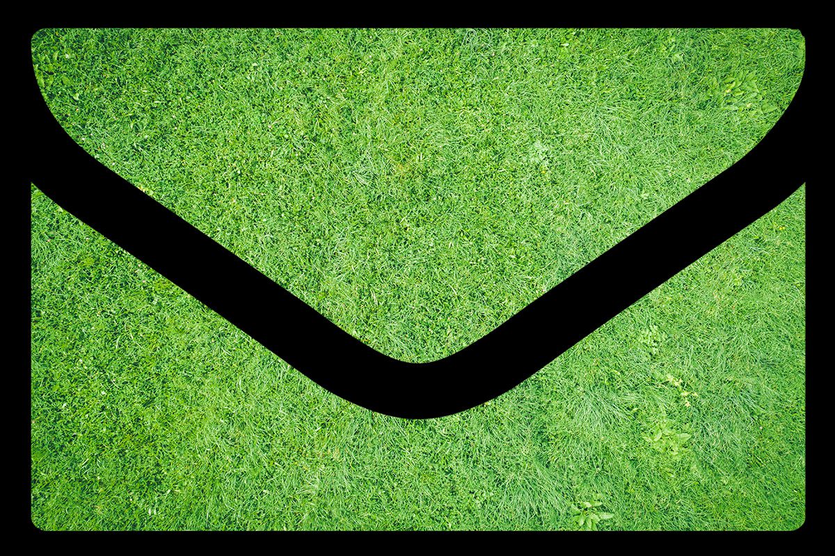 Illustration of a an email icon made of a grass lwan